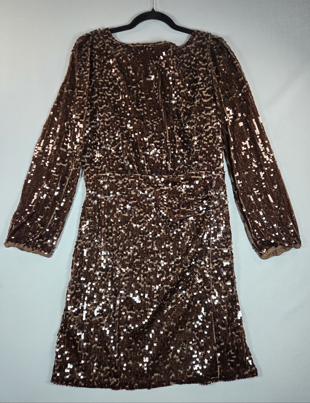 LOFT Chocolate Brown Sequin Cutout Open Back Mini Cocktail Dress NWT Size 8